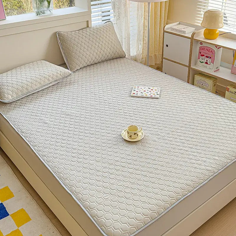 Pastel floral quilted latex fitted sheet set bedroom bed pad