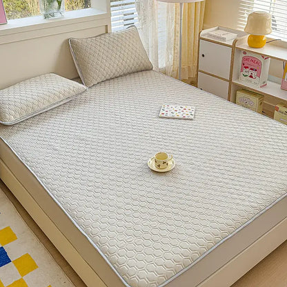 Pastel floral quilted latex fitted sheet set bedroom bed pad