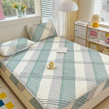 Pastel floral quilted latex fitted sheet set bedroom bed pad