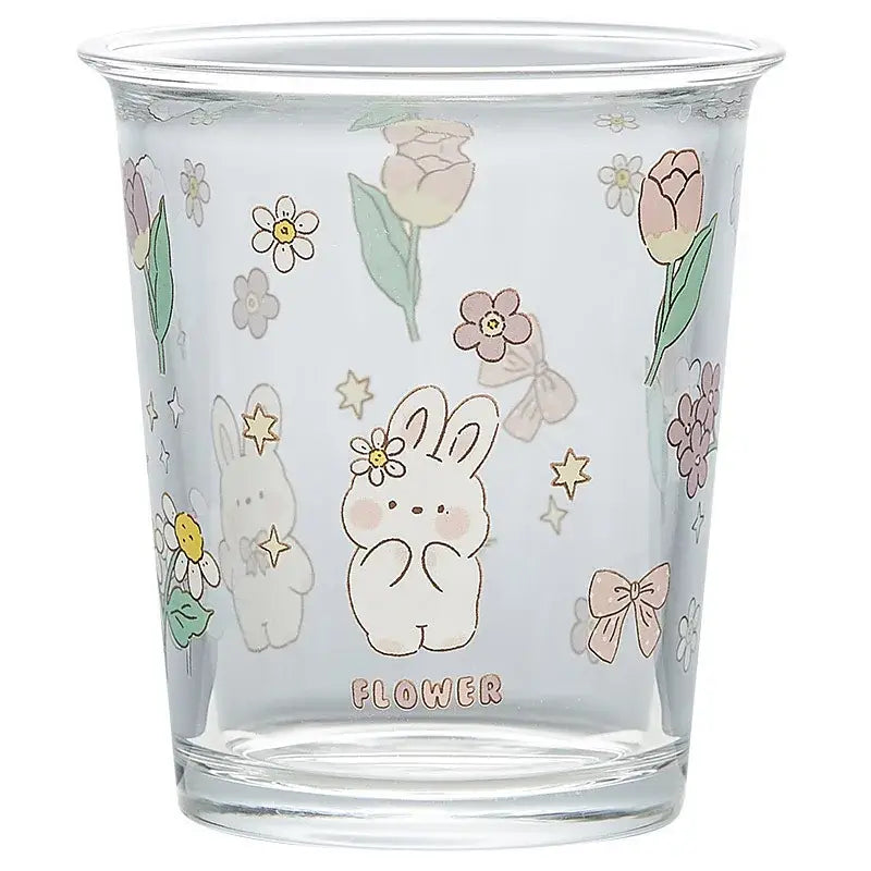 Pastel floral rabbit glass tea coffee cup kitchen tumbler