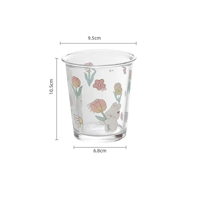 Pastel floral rabbit glass tea coffee cup kitchen tumbler