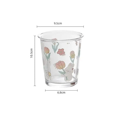 Pastel floral rabbit glass tea coffee cup kitchen tumbler