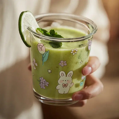 Pastel floral rabbit glass tea coffee cup kitchen tumbler