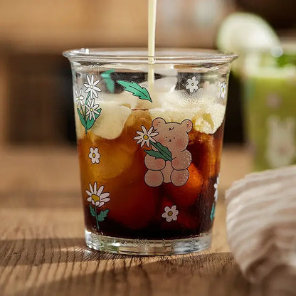 Pastel floral rabbit glass tea coffee cup kitchen tumbler