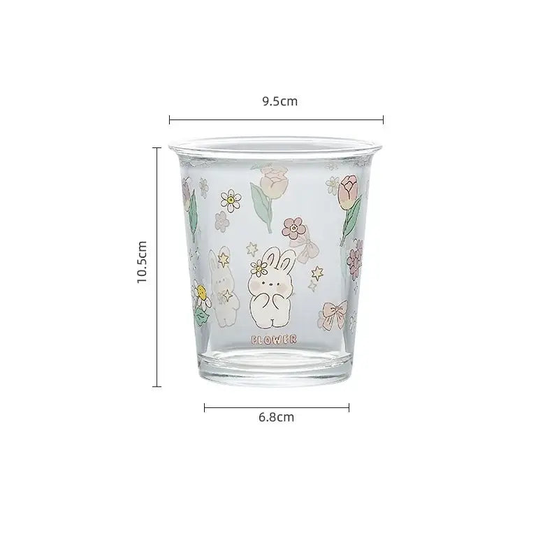 Pastel floral rabbit glass tea coffee cup kitchen tumbler