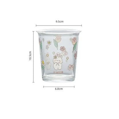 Pastel floral rabbit glass tea coffee cup kitchen tumbler