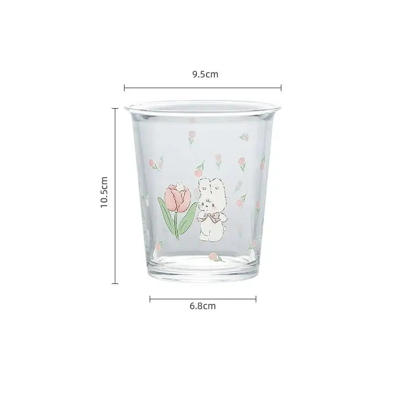 Pastel floral rabbit glass tea coffee cup kitchen tumbler