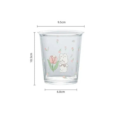 Pastel floral rabbit glass tea coffee cup kitchen tumbler