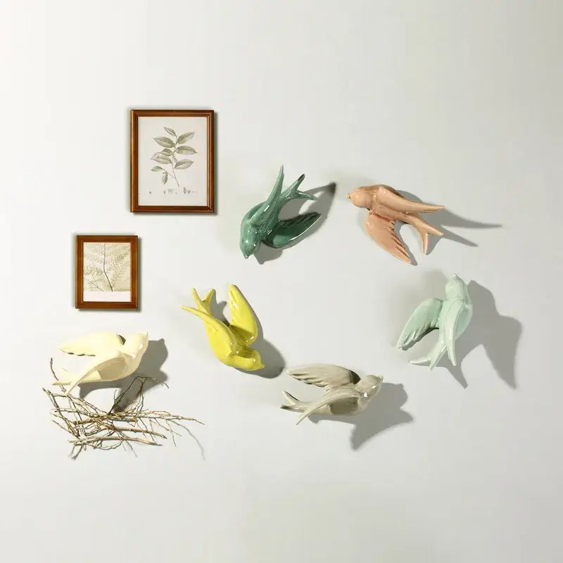 Pastel flying bird ceramic wall ornament living room decor