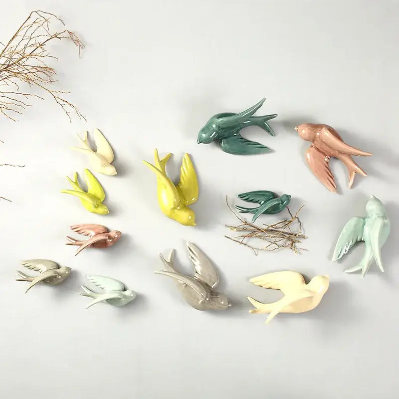Pastel flying bird ceramic wall ornament living room decor