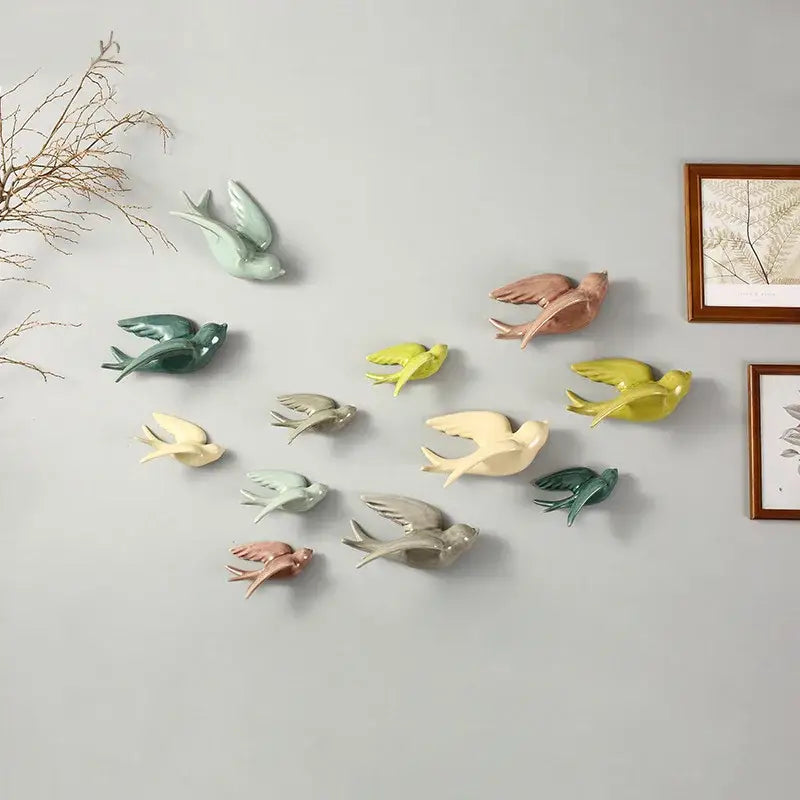 Pastel flying bird ceramic wall ornament living room decor