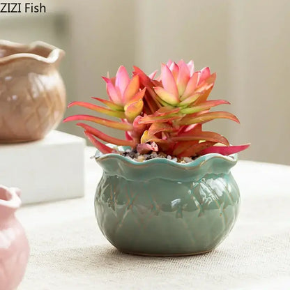 Pastel gradient lotus flower ceramic succulent pots bedroom decor