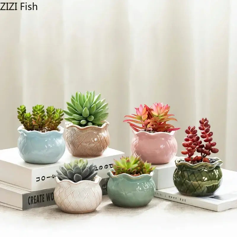 Pastel gradient lotus flower ceramic succulent pots bedroom decor