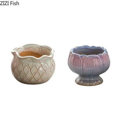 Pastel gradient lotus flower ceramic succulent pots bedroom decor