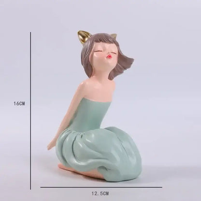 Pastel green bowknot fairy girl figurine bedroom decor