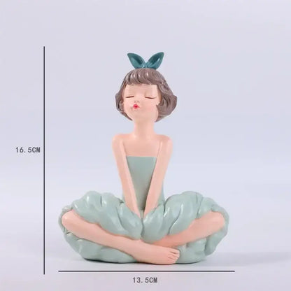 Pastel green bowknot fairy girl figurine bedroom decor