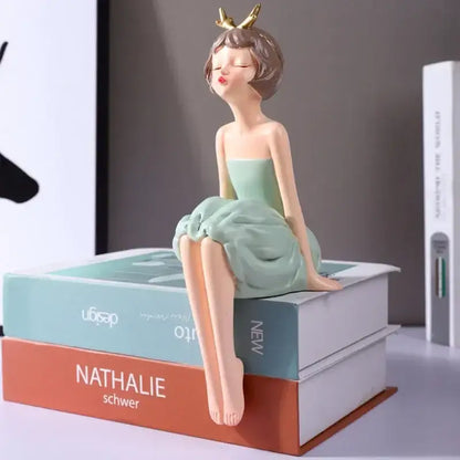 Pastel green bowknot fairy girl figurine bedroom decor
