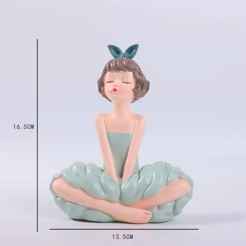 Pastel green bowknot fairy girl figurine bedroom decor