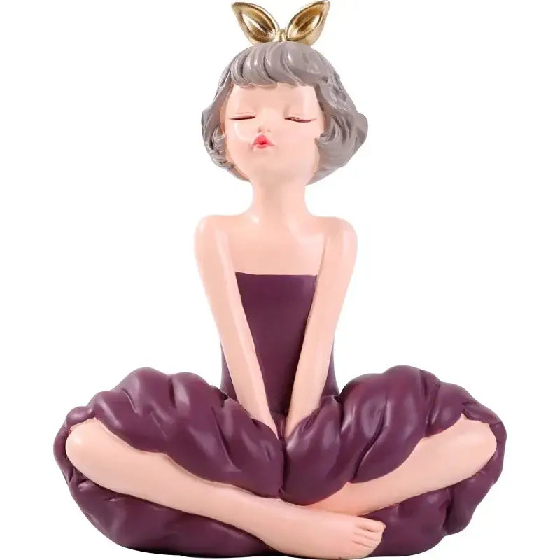 Pastel green bowknot fairy girl figurine bedroom decor