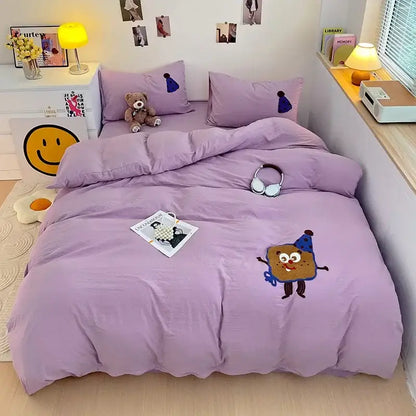 Pastel green cartoon towel embroidery bedding set bedroom decor