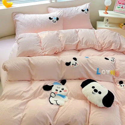 Pastel green cartoon towel embroidery bedding set bedroom decor