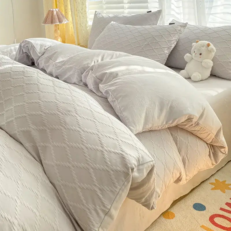 Pastel green fresh bubble yarn bedding set bedroom quilted duvet cover