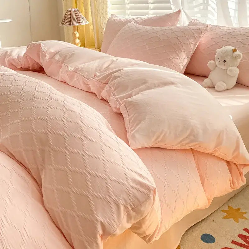 Pastel green fresh bubble yarn bedding set bedroom quilted duvet cover