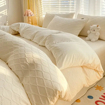 Pastel green fresh bubble yarn bedding set bedroom quilted duvet cover