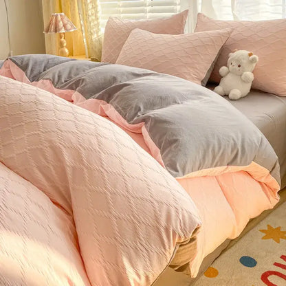 Pastel green fresh bubble yarn bedding set bedroom quilted duvet cover