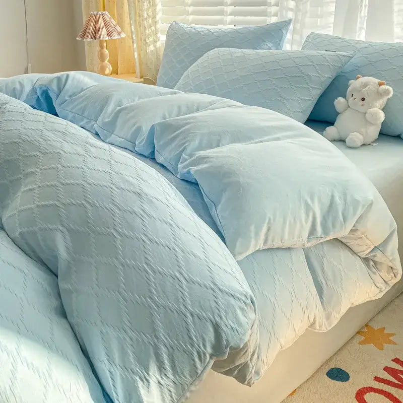 Pastel green fresh bubble yarn bedding set bedroom quilted duvet cover