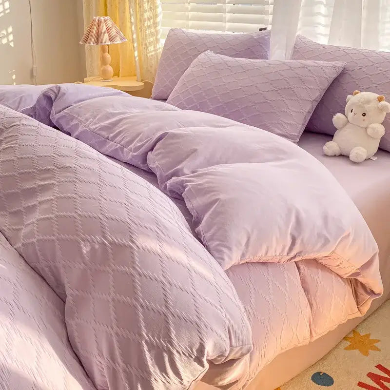 Pastel green fresh bubble yarn bedding set bedroom quilted duvet cover