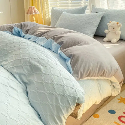 Pastel green fresh bubble yarn bedding set bedroom quilted duvet cover