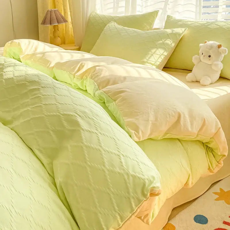 Pastel green fresh bubble yarn bedding set bedroom quilted duvet cover