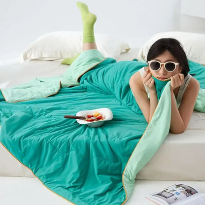 Pastel green summer cooling comforter bedroom quilted bedding