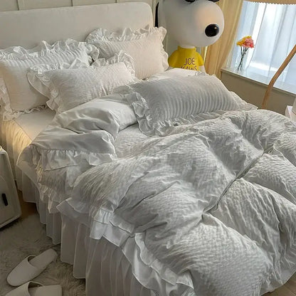Pastel green & white lace bubble cotton bedding set bedroom duvet