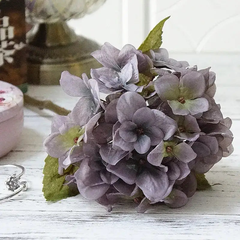 Pastel hydrangea branch silk flower bouquet dining room decor
