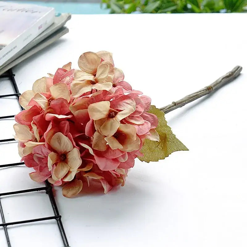 Pastel hydrangea branch silk flower bouquet dining room decor