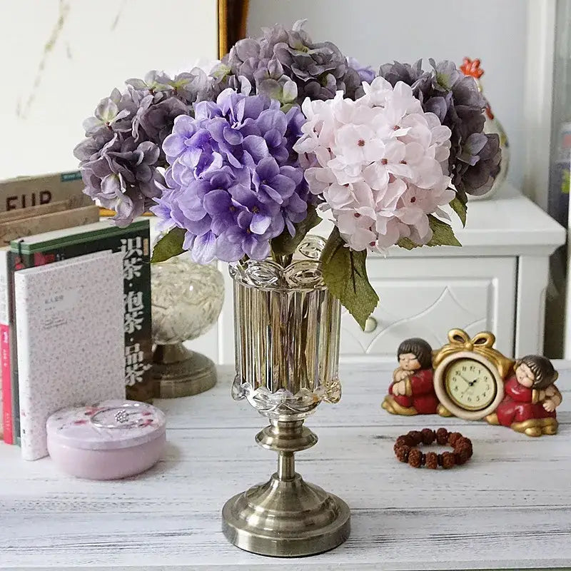 Pastel hydrangea branch silk flower bouquet dining room decor