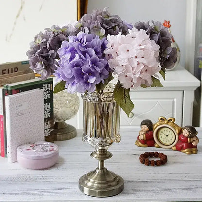 Pastel hydrangea branch silk flower bouquet dining room decor