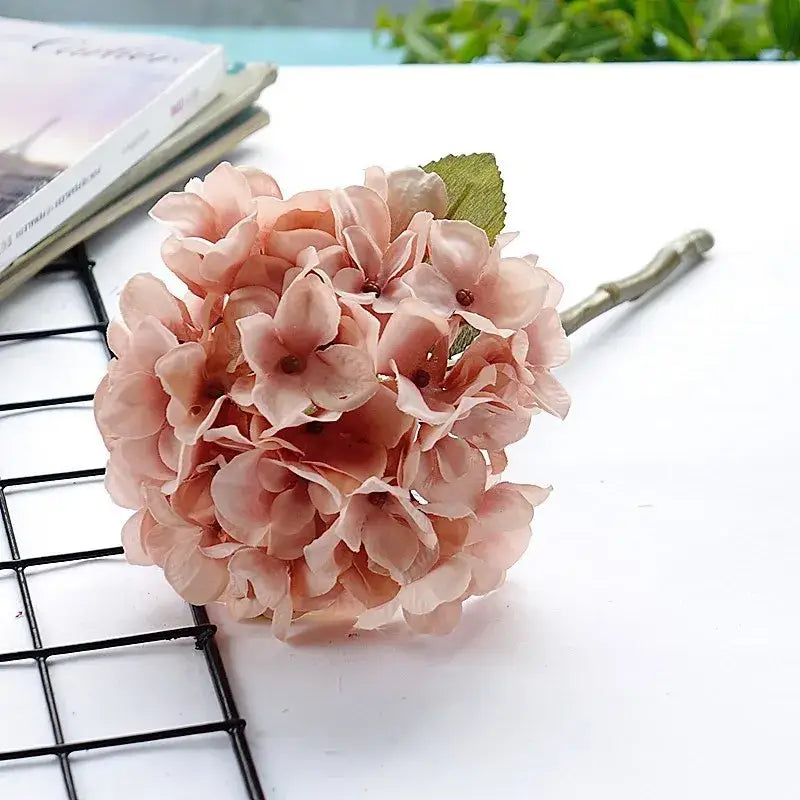 Pastel hydrangea branch silk flower bouquet dining room decor