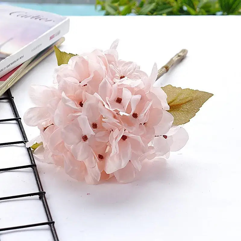 Pastel hydrangea branch silk flower bouquet dining room decor