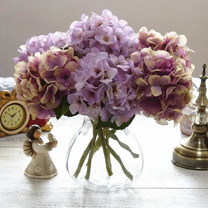 Pastel hydrangea branch silk flower bouquet dining room decor