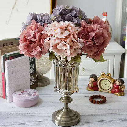 Pastel hydrangea branch silk flower bouquet dining room decor