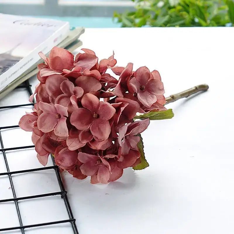 Pastel hydrangea branch silk flower bouquet dining room decor