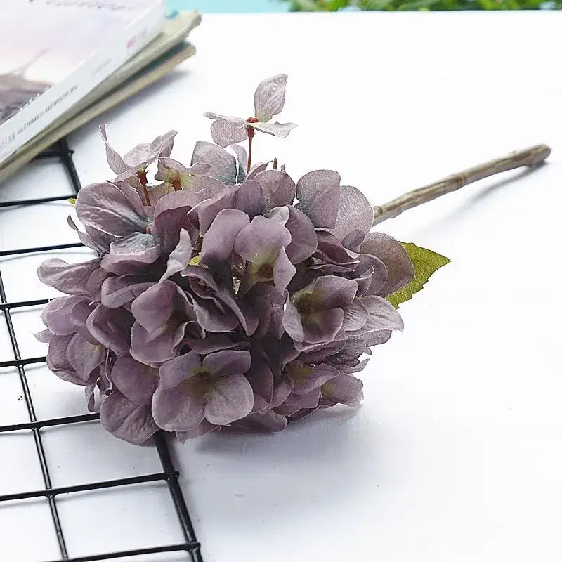 Pastel hydrangea branch silk flower bouquet dining room decor