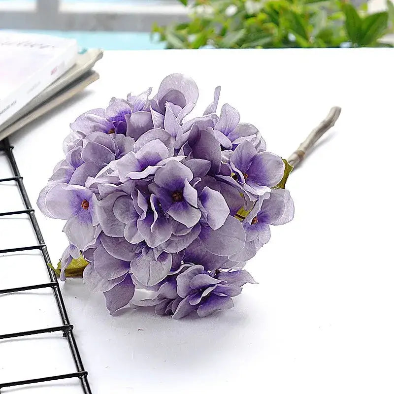 Pastel hydrangea branch silk flower bouquet dining room decor