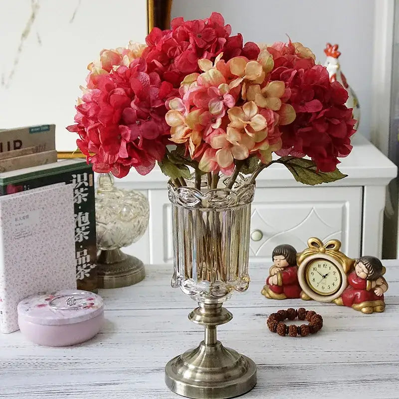 Pastel hydrangea branch silk flower bouquet dining room decor