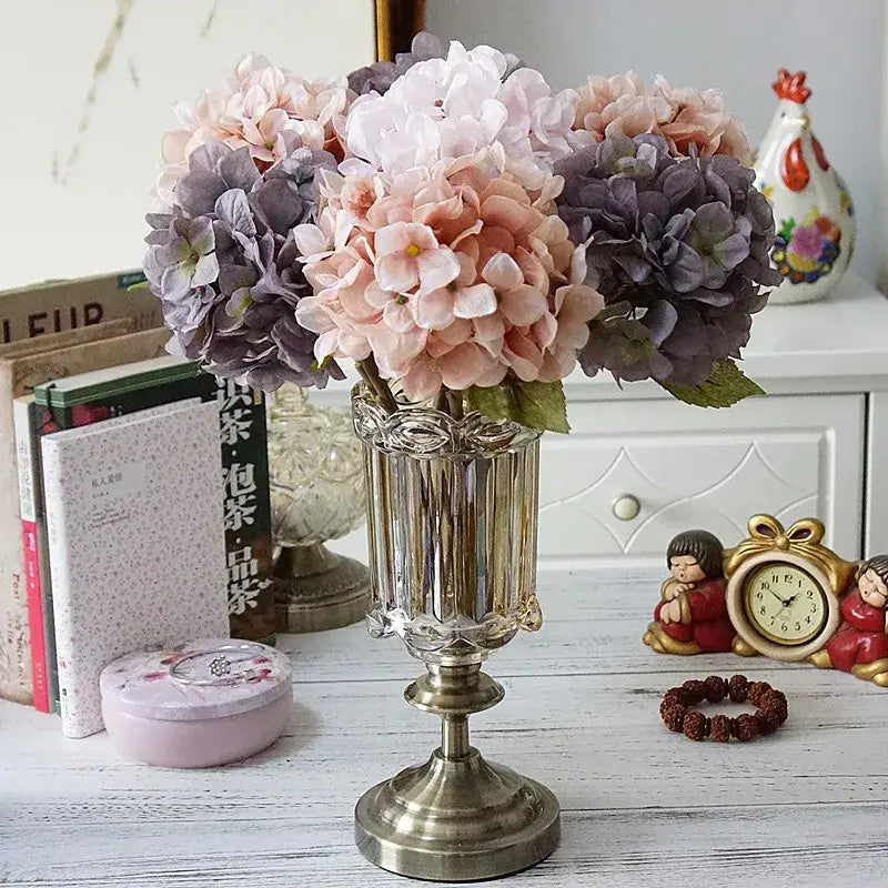 Pastel hydrangea branch silk flower bouquet dining room decor