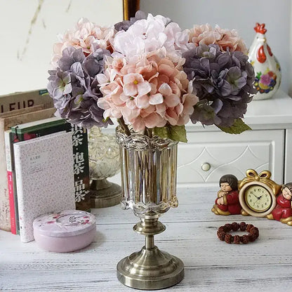 Pastel hydrangea branch silk flower bouquet dining room decor