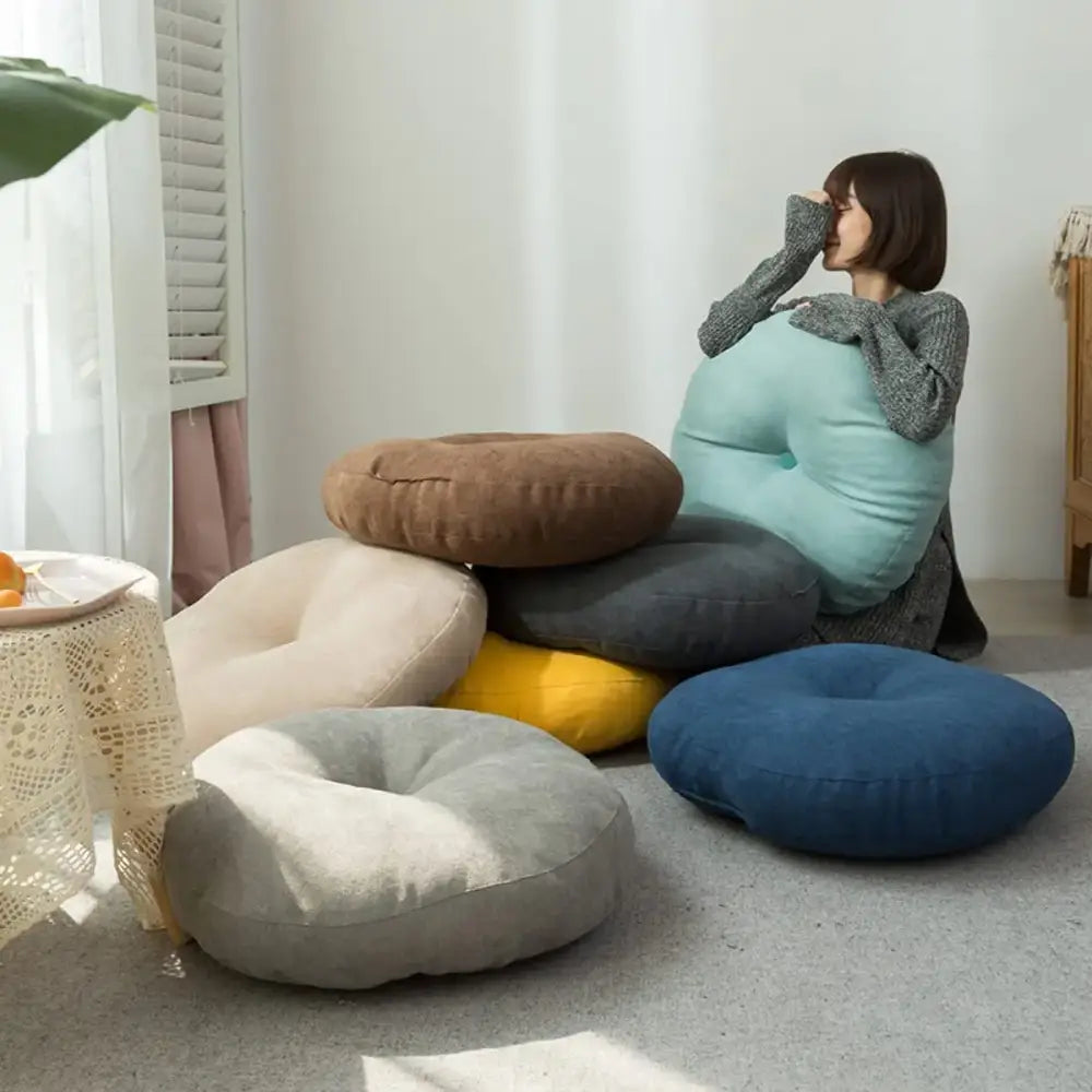 Pastel linen round floor cushion living room meditation pillow